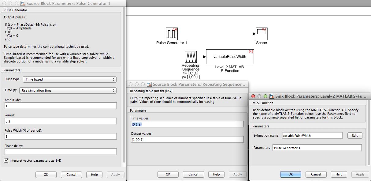 Variable Pulse Width Pulse Generator with s-function